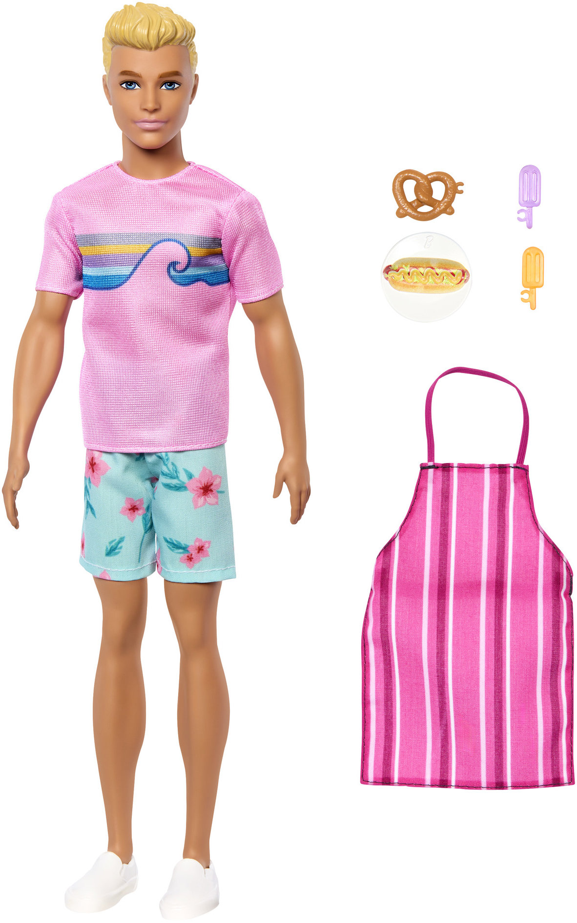 Barbie Ken se zástěrou, kuchařskými doplňky a svačinkami