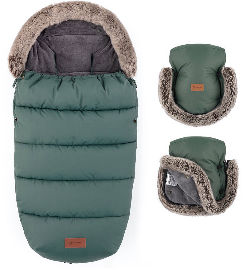 PETITE&MARS Set Fusak Comfy 4v1 + rukavice na kočárek Furry Veritable Khaki