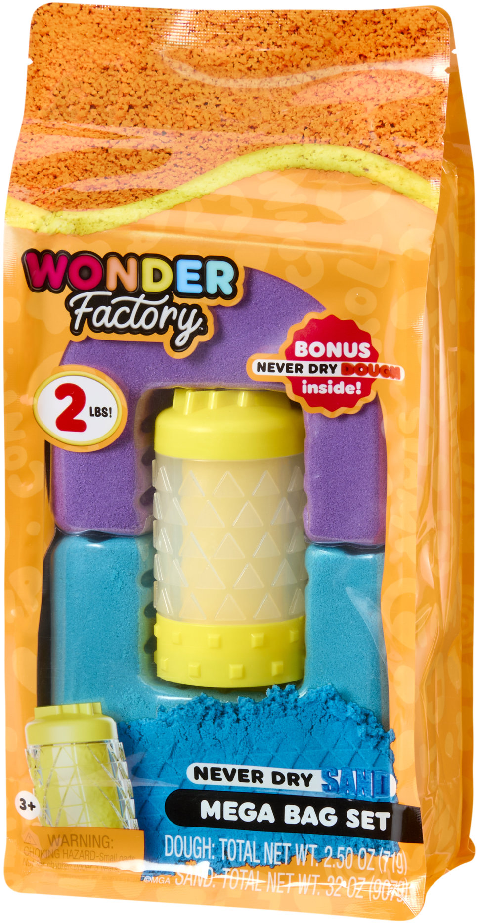Wonder Factory Nevysychající písek a modelína v tašce - fialová, tyrkysová a žlutá