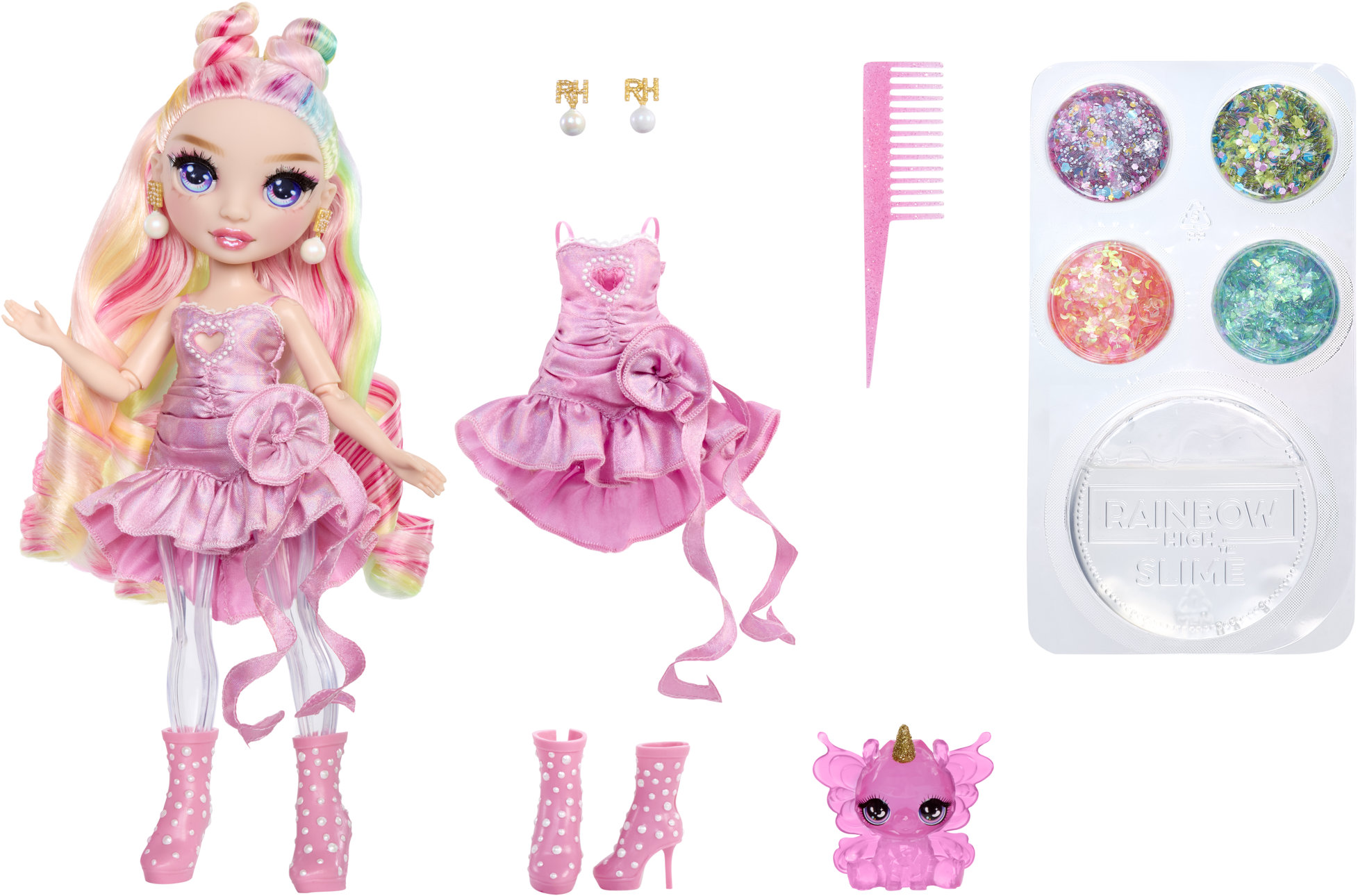 Rainbow High Bella se slizem a třpytkami pink