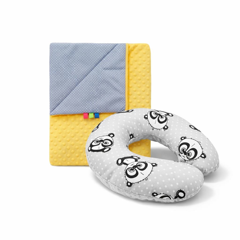 COSING Set Minky deka + nákrčník Pandy žlutý/šedý