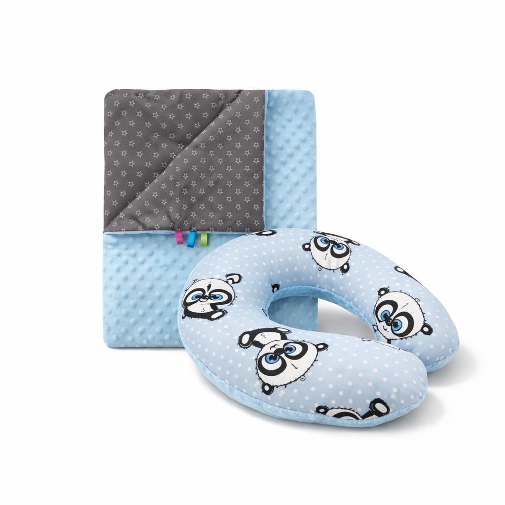 COSING Set Minky deka + nákrčník Pandy modrý