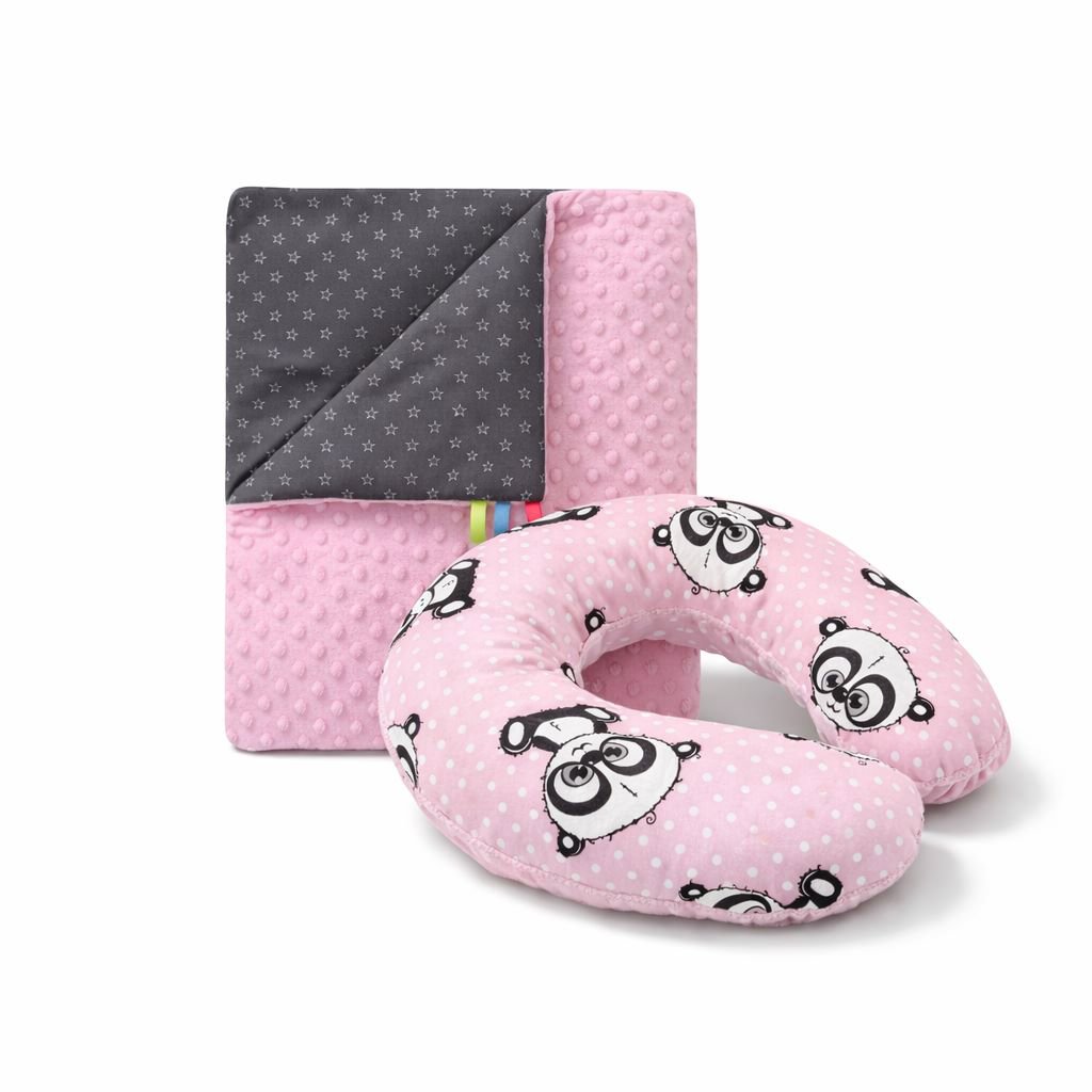 COSING Set Minky deka + nákrčník Pandy růžový