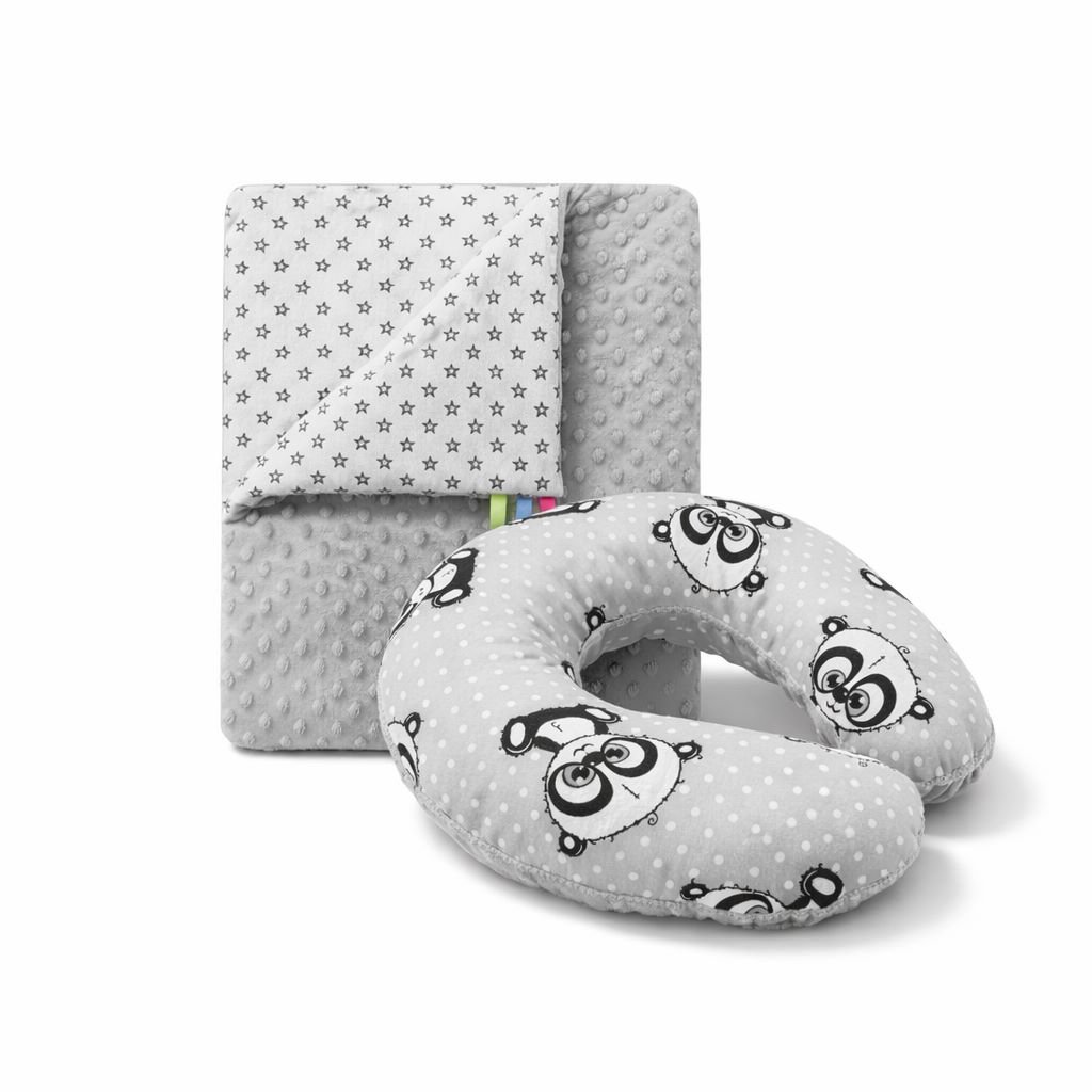 COSING Set Minky deka + nákrčník Pandy šedý