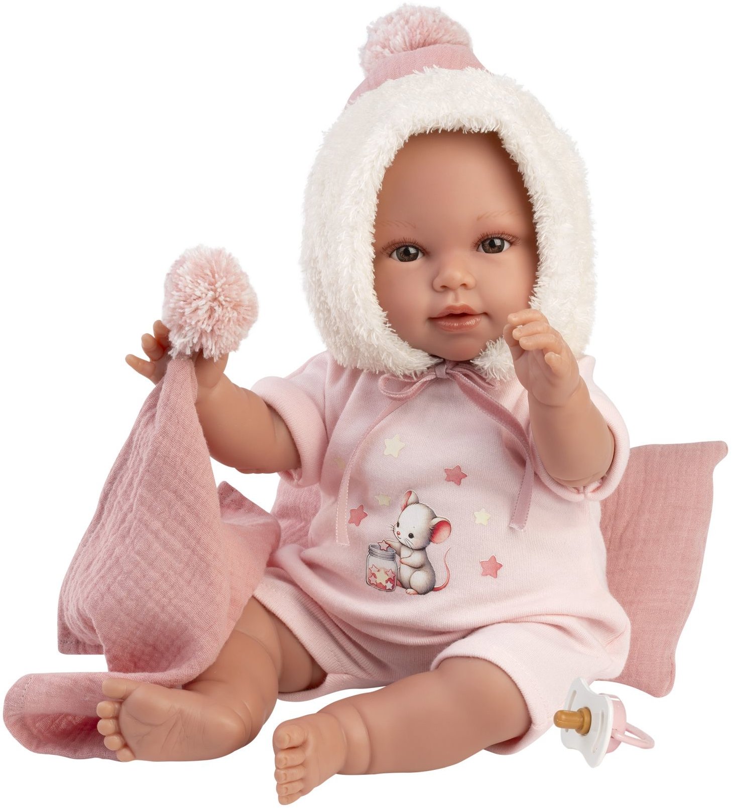 Llorens 63802 New Born - realistické miminko se zvuky a měkkým látkovým tělem - 38 cm