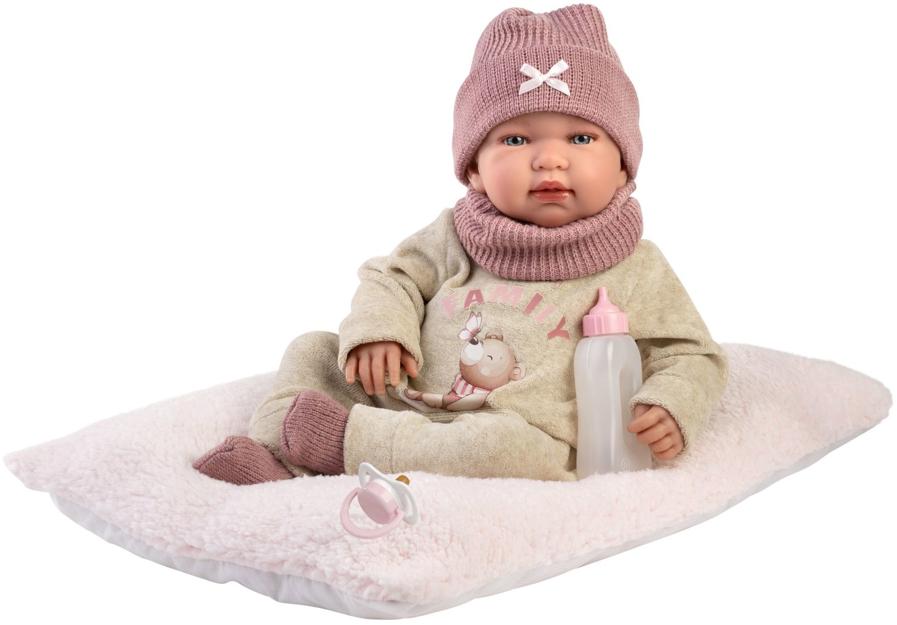 Llorens 84488 New Born - realistické miminko se zvuky a měkkým látkovým tělem - 44 cm