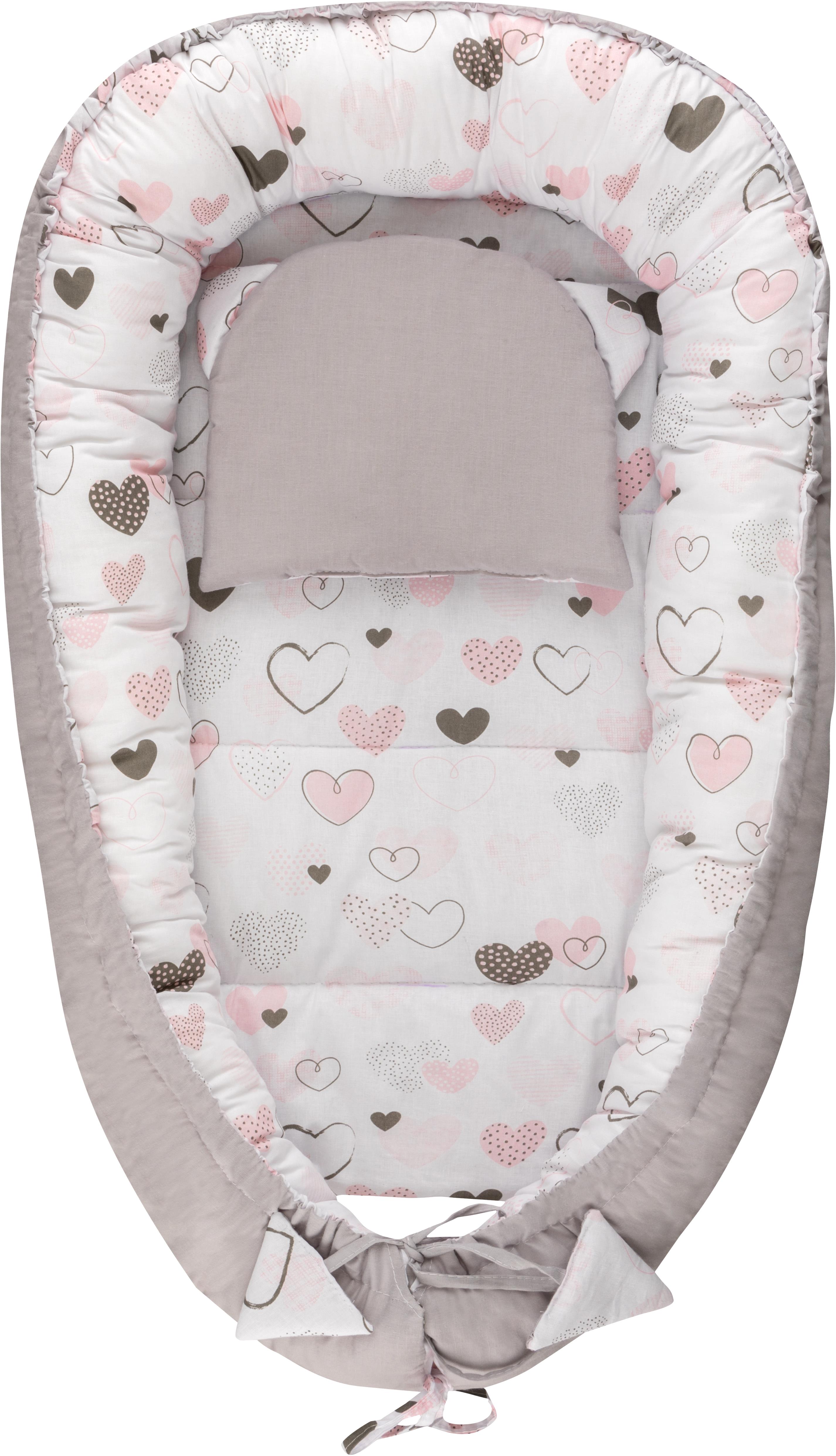 Bomimi Hagi Hnízdečko s polštářkem soft Srdíčka šedé