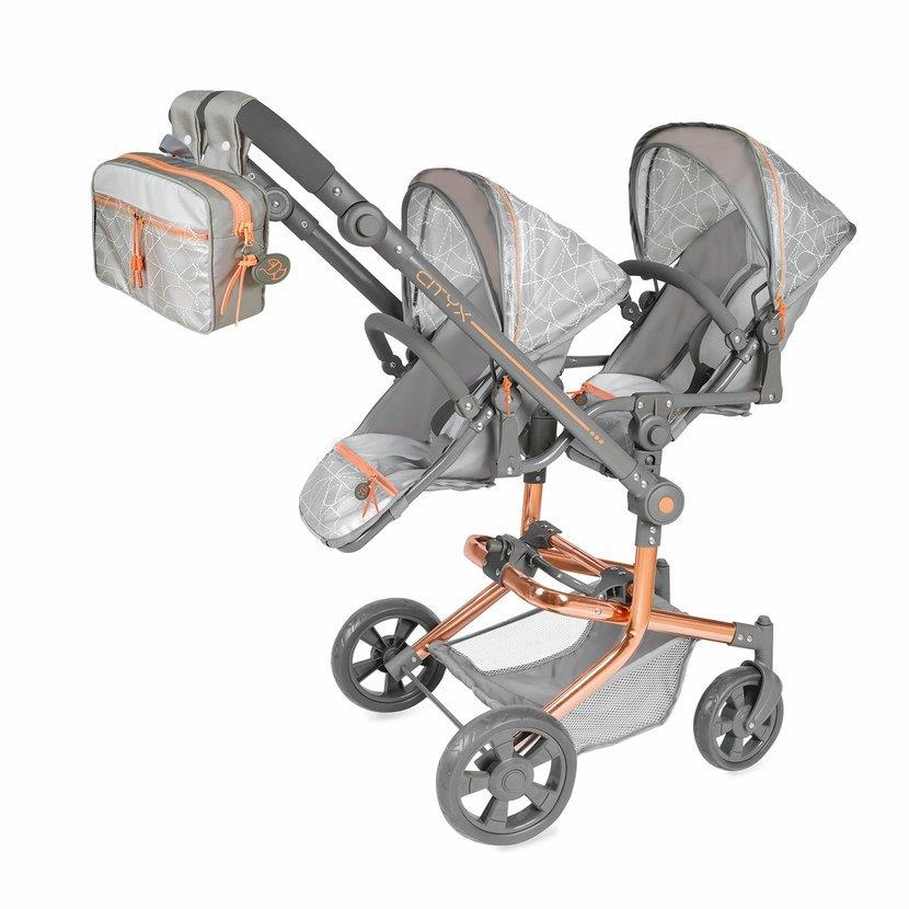 DeCuevas 90877 Skládací kočárek pro dvojčata panenky s batůžkem City X - 91 cm