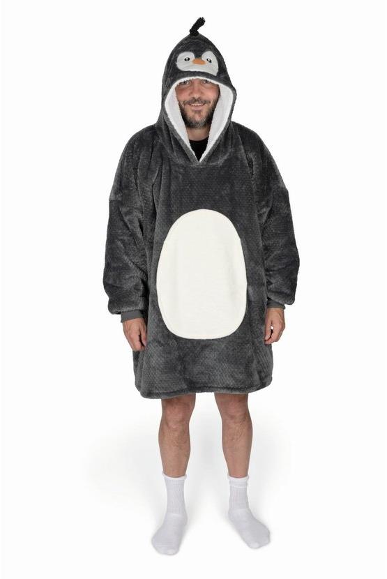 Cozy Noxxiez Tučňák - hřejivá televizní mikinová deka s kapucí pro teenagery a dospělé