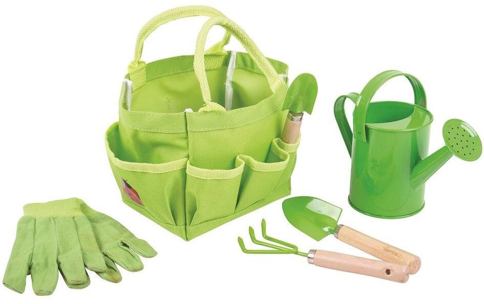 Bigjigs Toys Zahradní set nářadí v plátěné tašce zelený