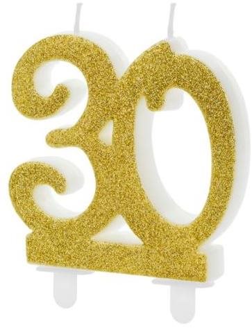 Narozeninová svíčka 30, zlatá - 7,5 cm