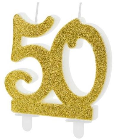 Narozeninová svíčka 50, zlatá - 7,5 cm
