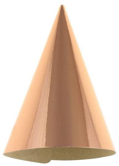 Papírové kloboučky metalické růžovozlaté - rosegold - 6 ks - 16 cm