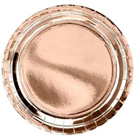 Papírové talíře, růžovo zlaté - rose gold, 23cm, 6 ks