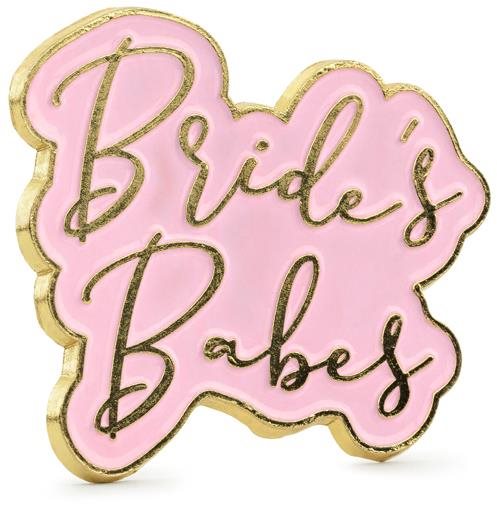 Párty kovový odznak Bride´s babes, růžovo-zlatý, 3,5 x 3cm