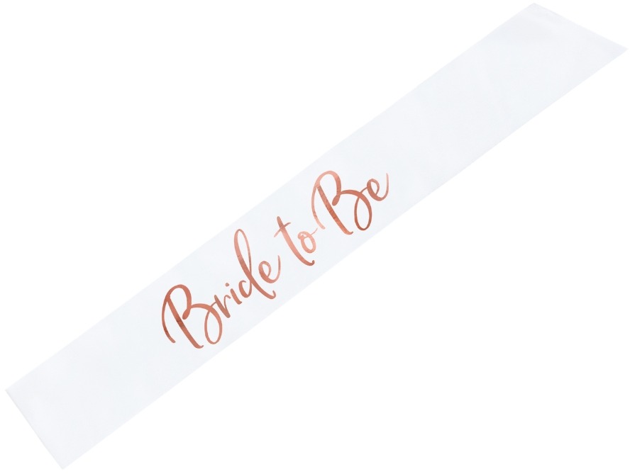 Párty šerpa Bride To Be, bílá s růžovo-zlatým nápisem