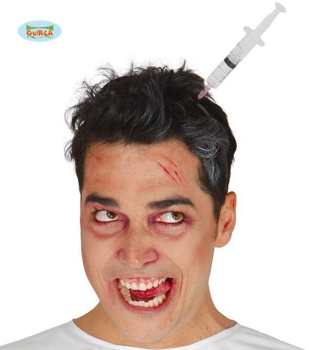 Injekční stříkačka v hlavě čelenka - halloween