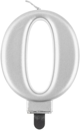 Narozeninová svíčka na dort - 0 - metalická stříbrná - 8 cm