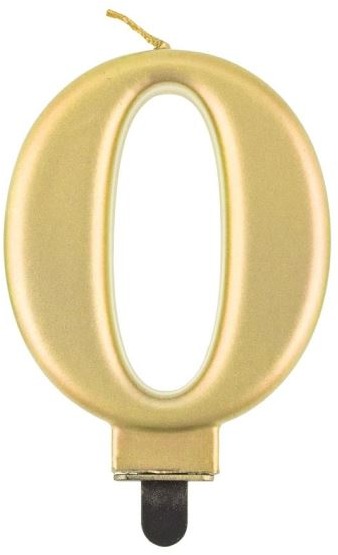 Narozeninová svíčka na dort - 0 - metalická zlatá - 8 cm