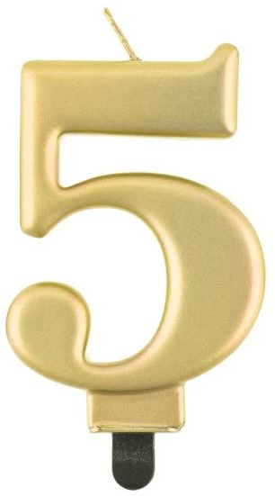 Narozeninová svíčka na dort - 5 - metalická zlatá - 8 cm