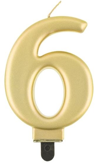 Narozeninová svíčka na dort - 6 - metalická zlatá - 8 cm