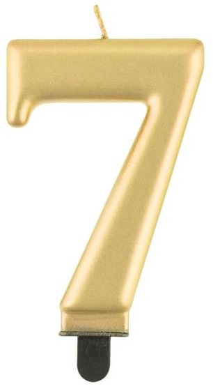 Narozeninová svíčka na dort - 7 - metalická zlatá - 8 cm