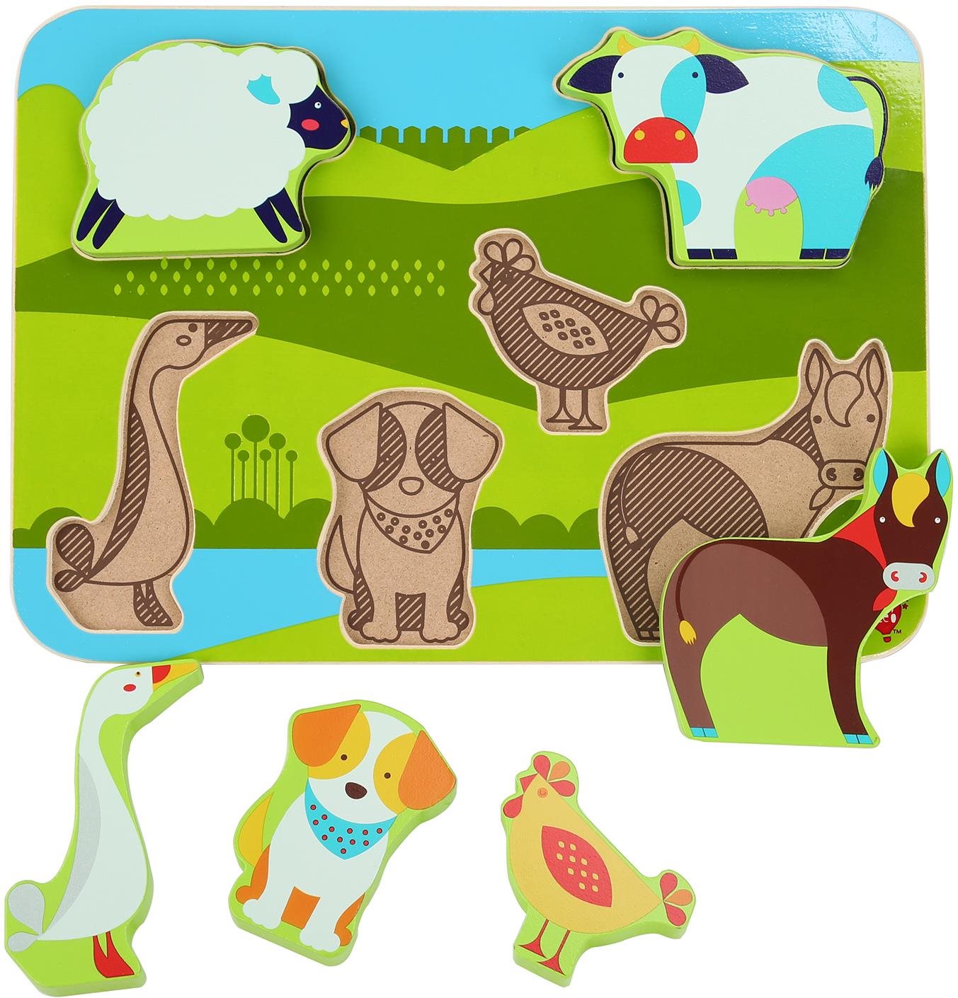 Lucy & Leo 226 Zvířátka na farmě - dřevěné vkládací puzzle 7 dílů