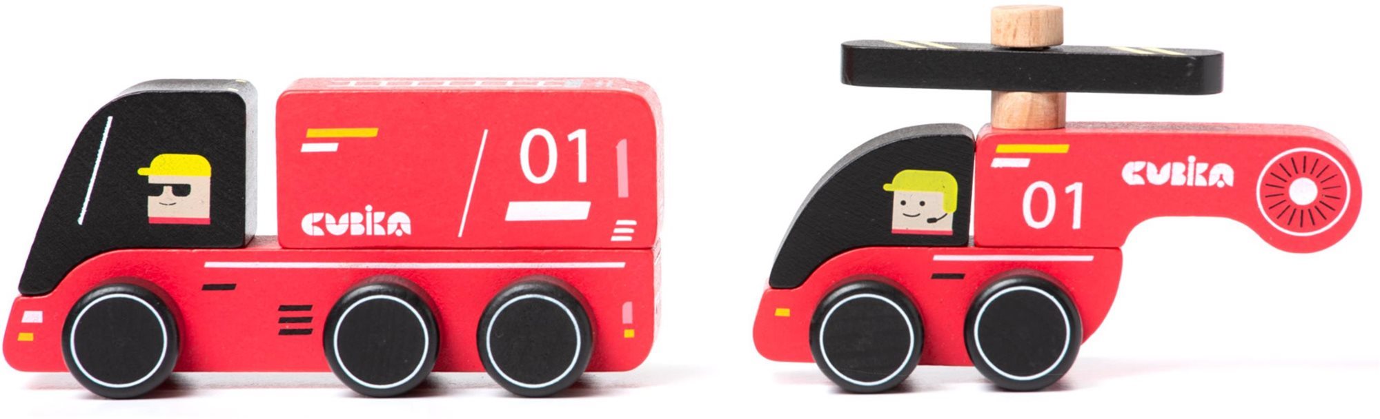 CUBIKA 15559 Hasiči - dřevěné autíčko s helikoptérou