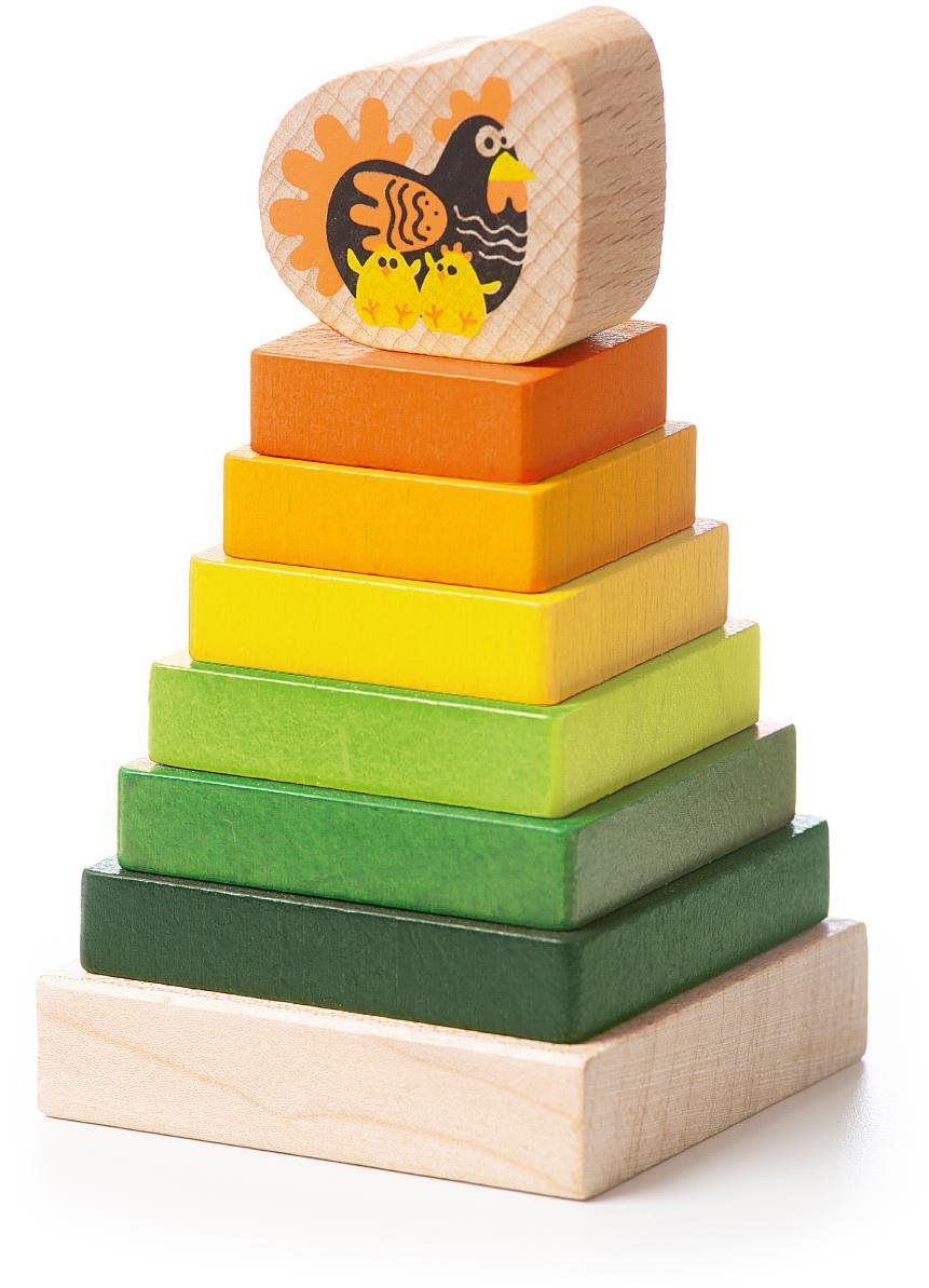 CUBIKA 15276 Barevná pyramida se slepičkou - dřevěná skládačka 8 dílů