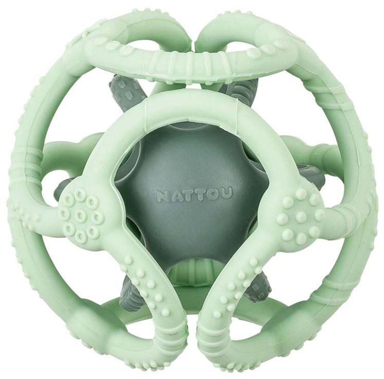 Nattou Kousátko silikonové míč 2v1 bez BPA 10 cm mint