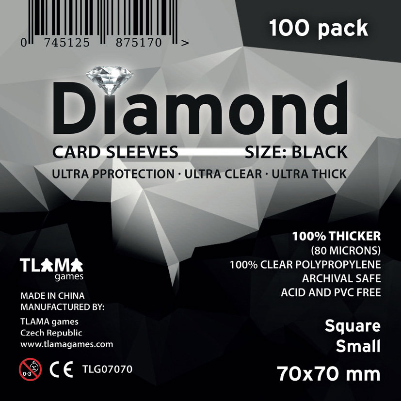 TLAMA games Obaly na karty Diamond Black: Square Small, 200 ks, 70 × 70 mm