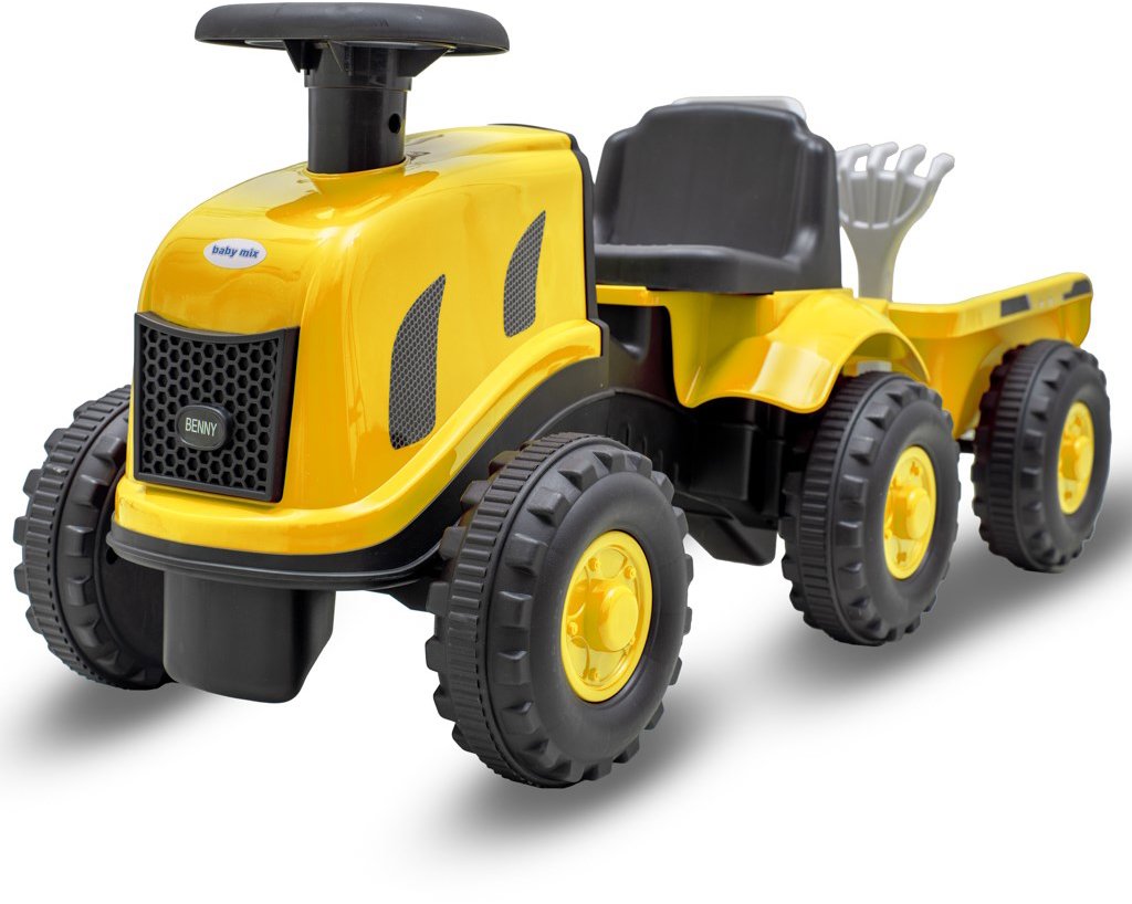 BABY MIX Benny Dětské odrážedlo traktor s vlečkou, žlutý