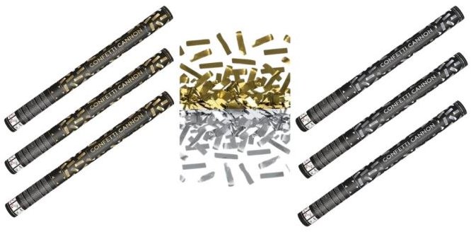 PARTYDECO Sada konfety 60 cm zlaté stříbrné metalické, silvestr, 6 ks