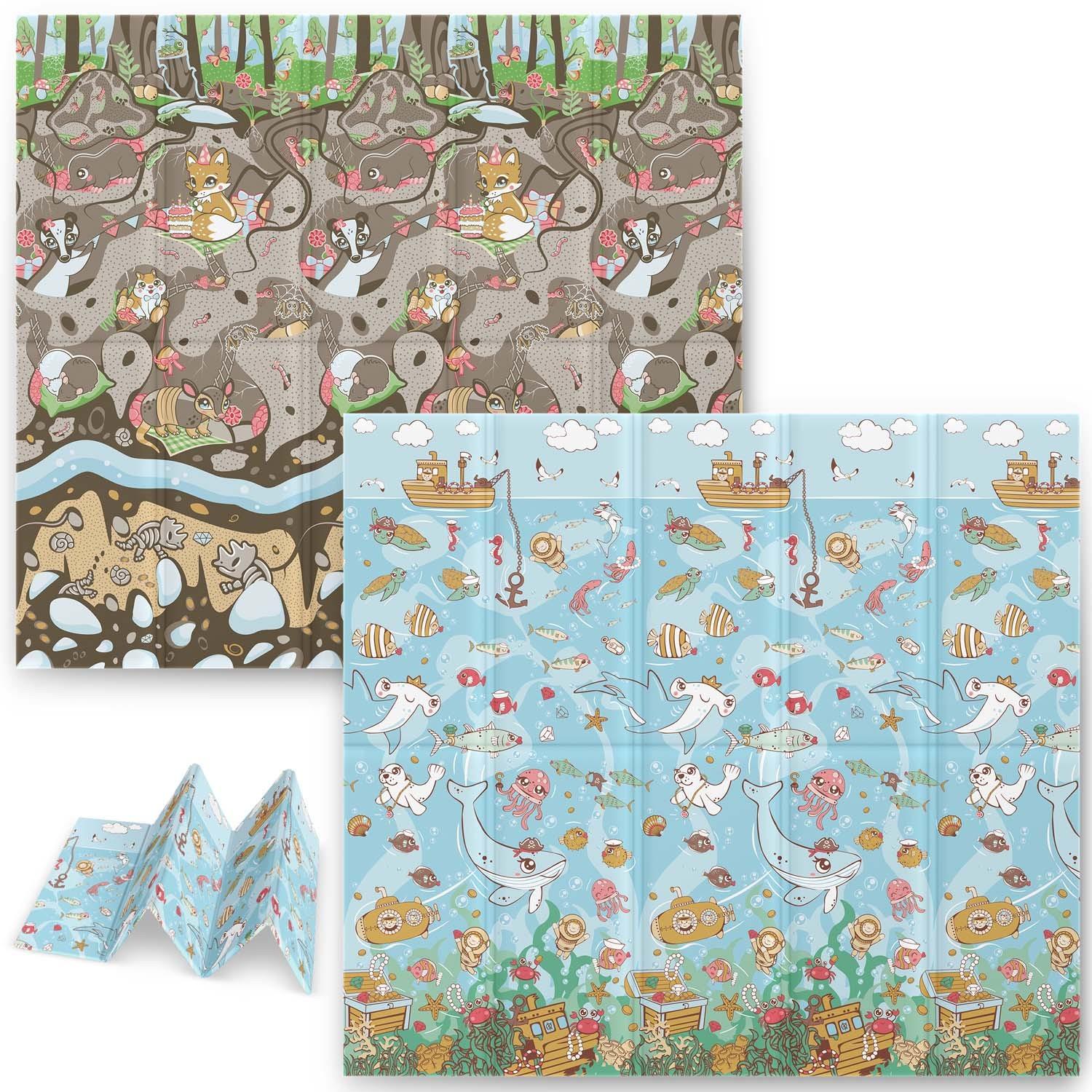 Nukido Skládací pěnová podložka 200 × 180 × 1 cm ocean-ground