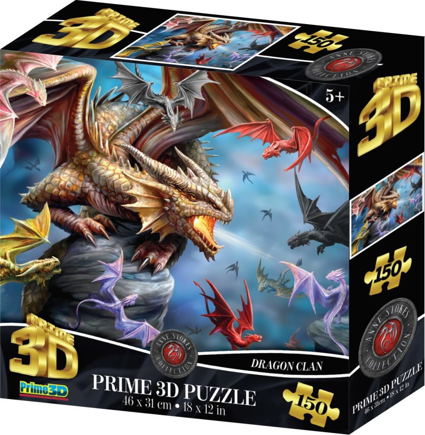 Prime 3D Puzzle s 3D efektem 150 dílků Anne Stokes: Dračí klan