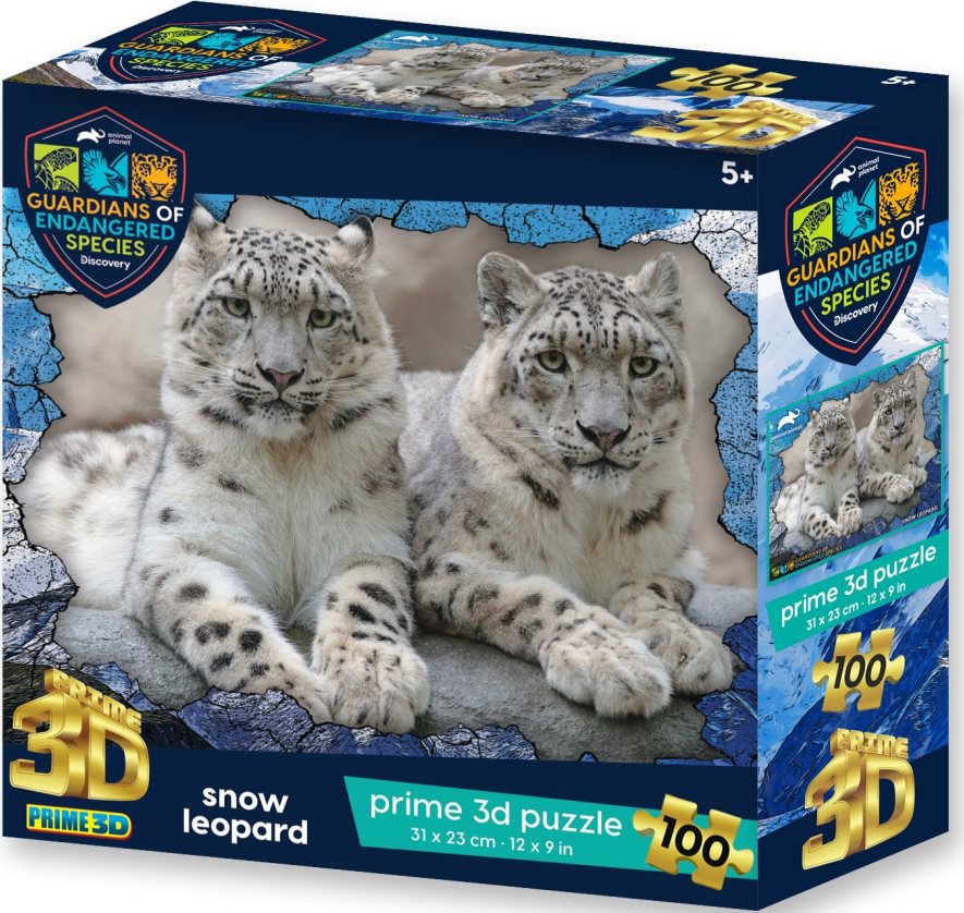 Prime 3D Puzzle s 3D efektem 100 dílků Animal Planet Ohrožené druhy: Sněžní leopardi