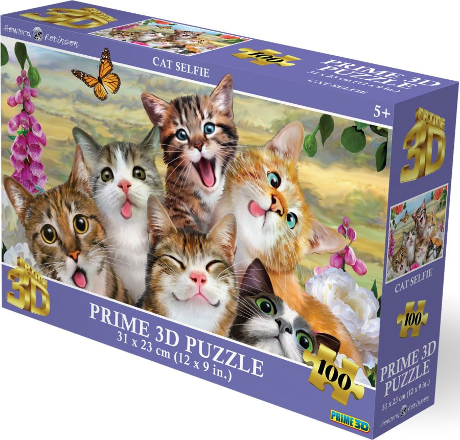 Prime 3D Puzzle s 3D efektem 100 dílků Kočičí selfie