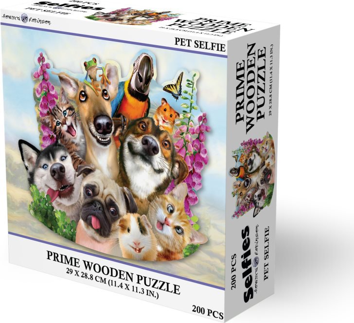 Dřevěné puzzle Prime 3D 200 dílků Selfie domácích mazlíčků