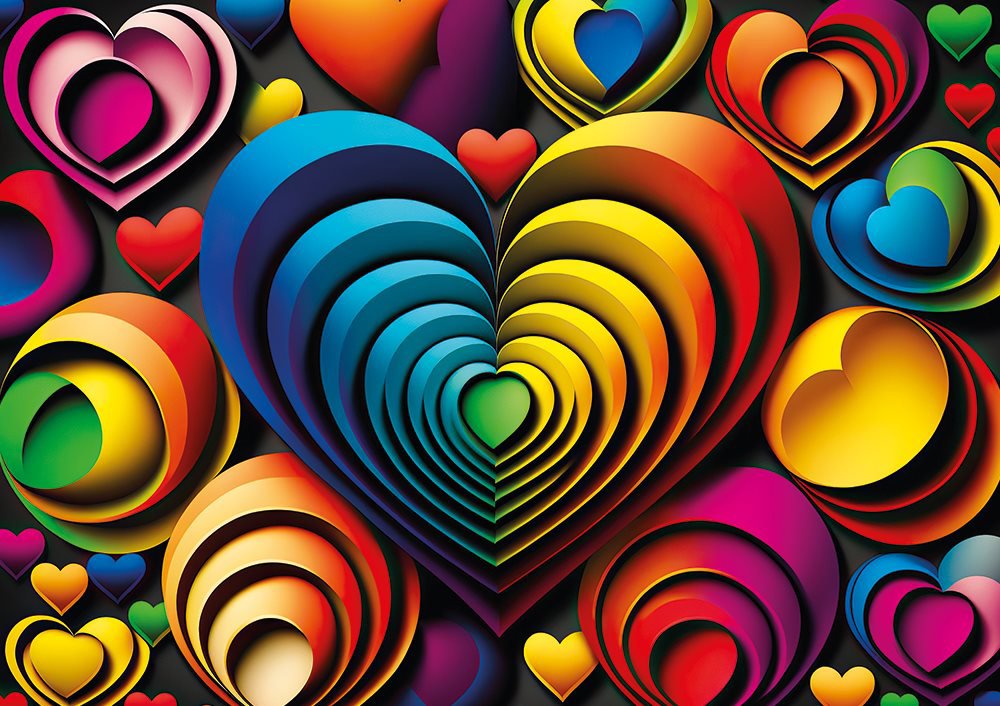YAZZ Puzzle Barevná srdce 1000 dílků