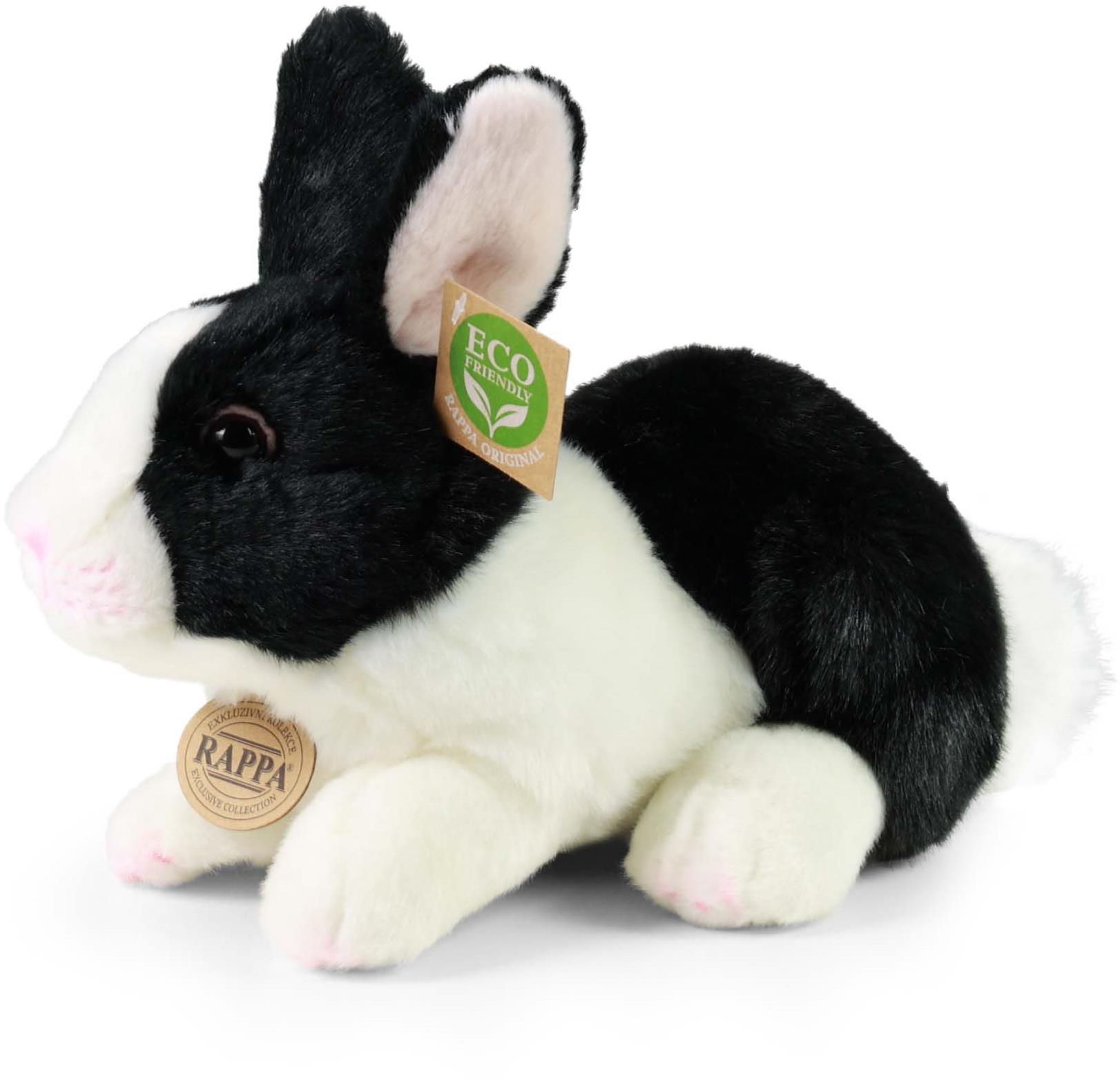 RAPPA Plyšový králík bílo-černý ležící 23 cm, Eco-Friendly