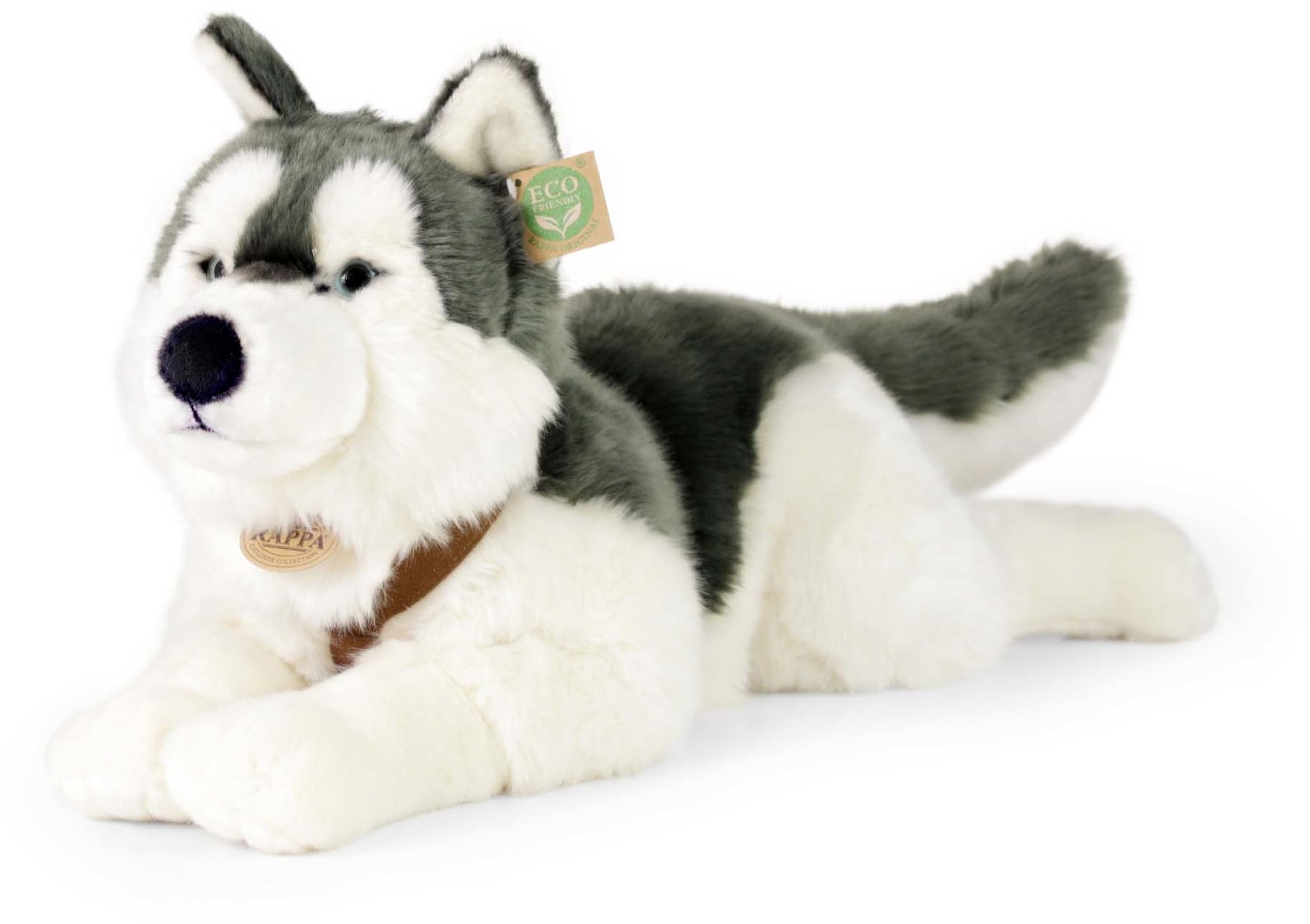 RAPPA Plyšový pes husky s obojkem ležící 60 cm, Eco-Friendly