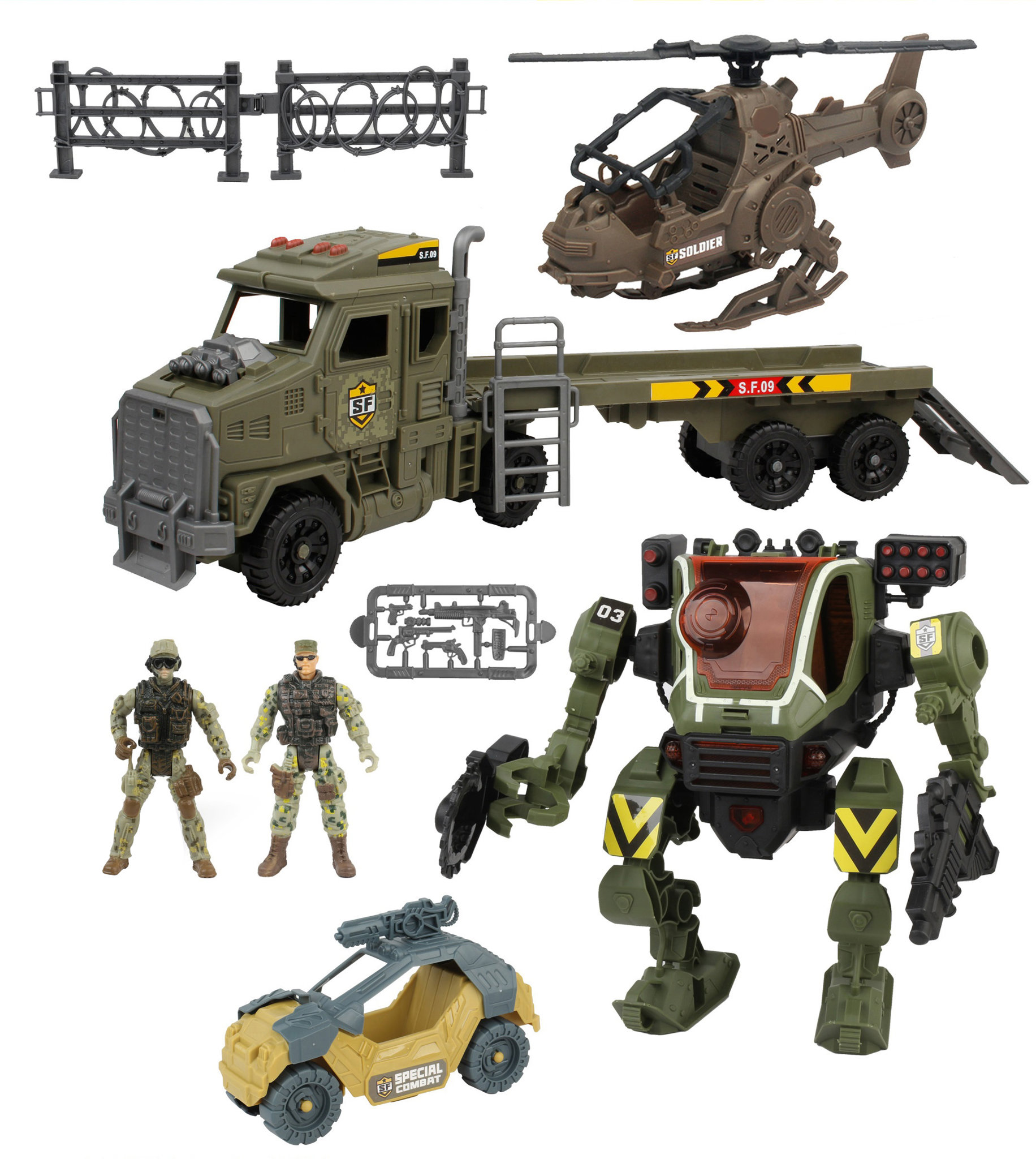 Wiky Robot Mecha s efekty set s tahačem a helikoptérou 60 cm