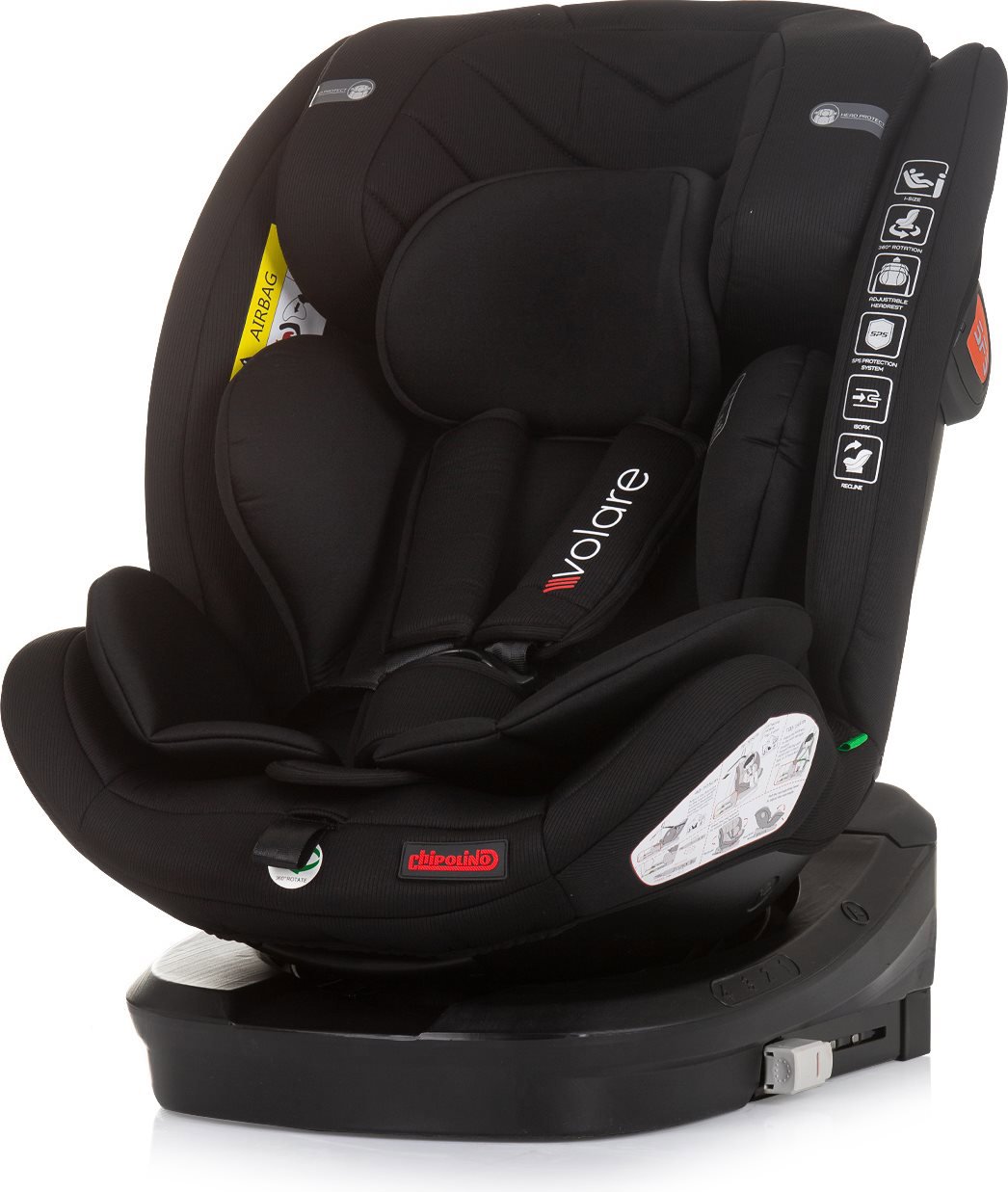 CHIPOLINO Volare i-Size 40 - 150 cm, Isofix 360 Obsidian