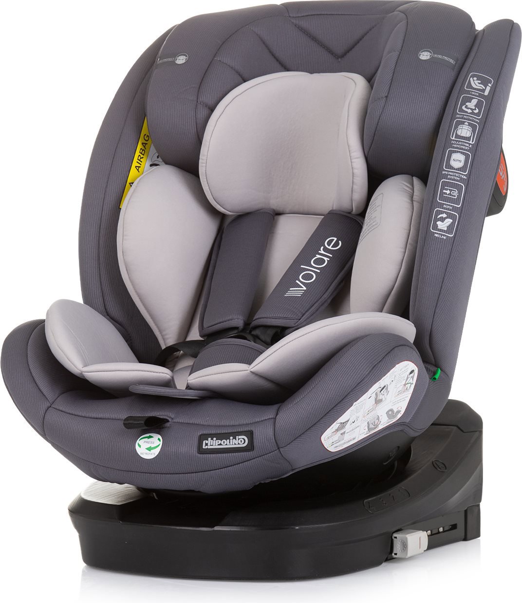 CHIPOLINO Volare i-Size 40 - 150 cm, Isofix 360 Granite