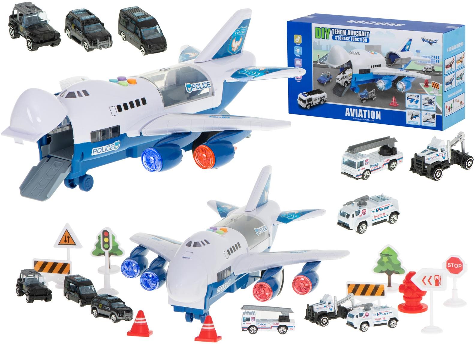 Letadlo Transporter + 6 vozů policie boční/přední