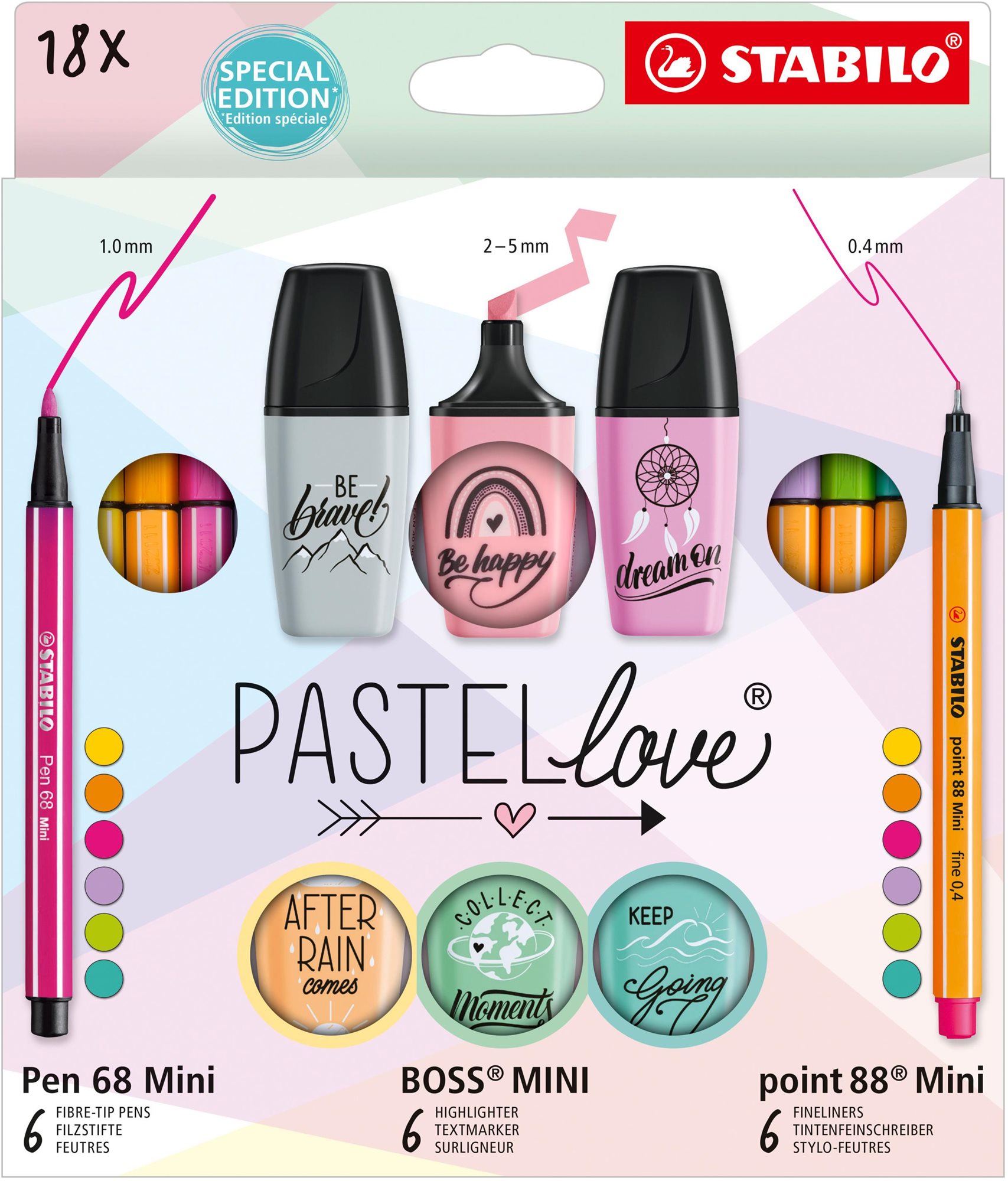STABILO Pastellove - 18 ks - jemné linery, prémiové vláknové fixy a zvýrazňovače