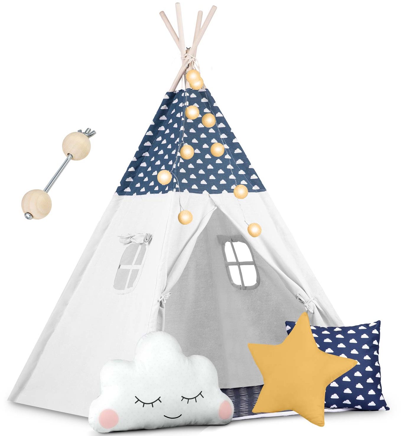 Nukido Dětský stan Tepee se světly - tmavě modrý