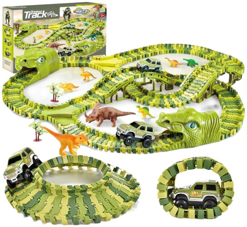 TopKing Dinosauří autodráha 360 cm – 240 dílků | Zábava pro děti 3+