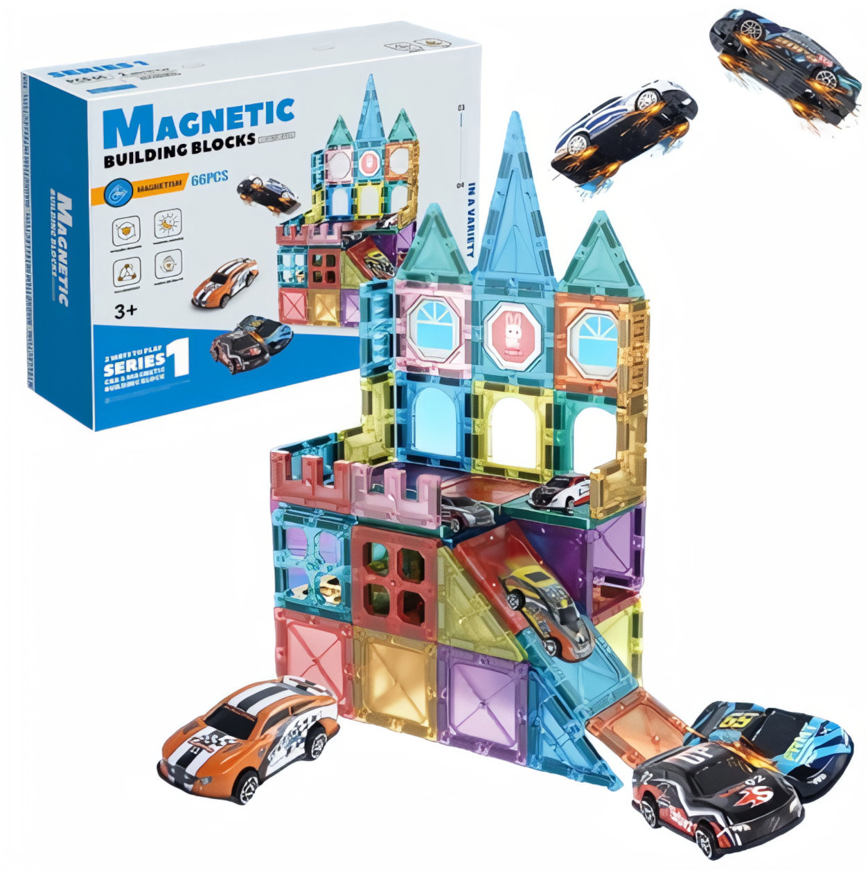 Toybit Magnetická 3D stavebnice Cars 66 ks s autíčkama