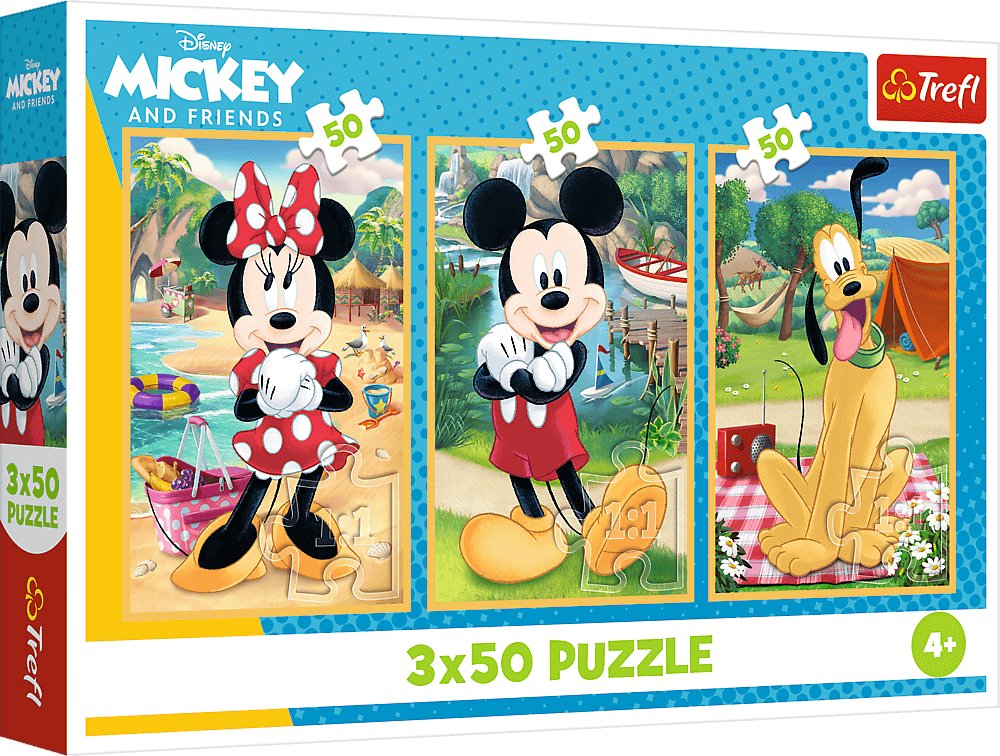 Trefl Puzzle 3 × 50 dílků Mickey Mouse a přátelé: Na prázdninách 3v1